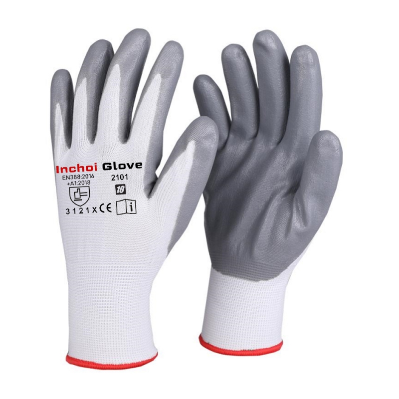 FOAM NITRILE COATED GLOVES WHITE/GREY FOAM NITRILE COATED GLOVES WHITE/GREY