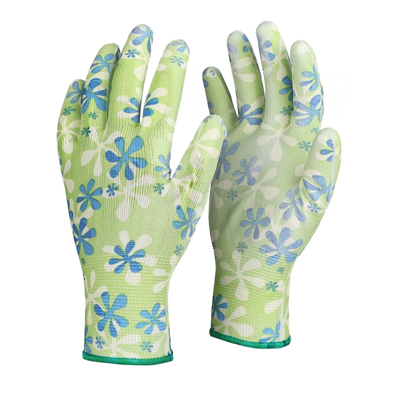 PRINTED FLOWER PU COATED GLOVES
