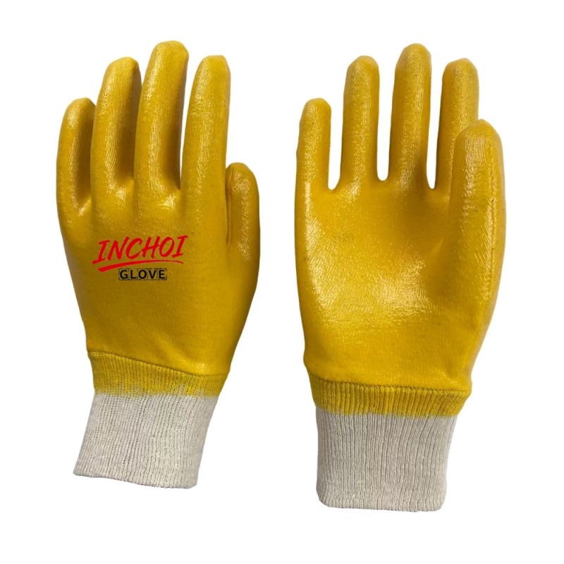 Yellow Nitrile Gloves with Interlock Lining