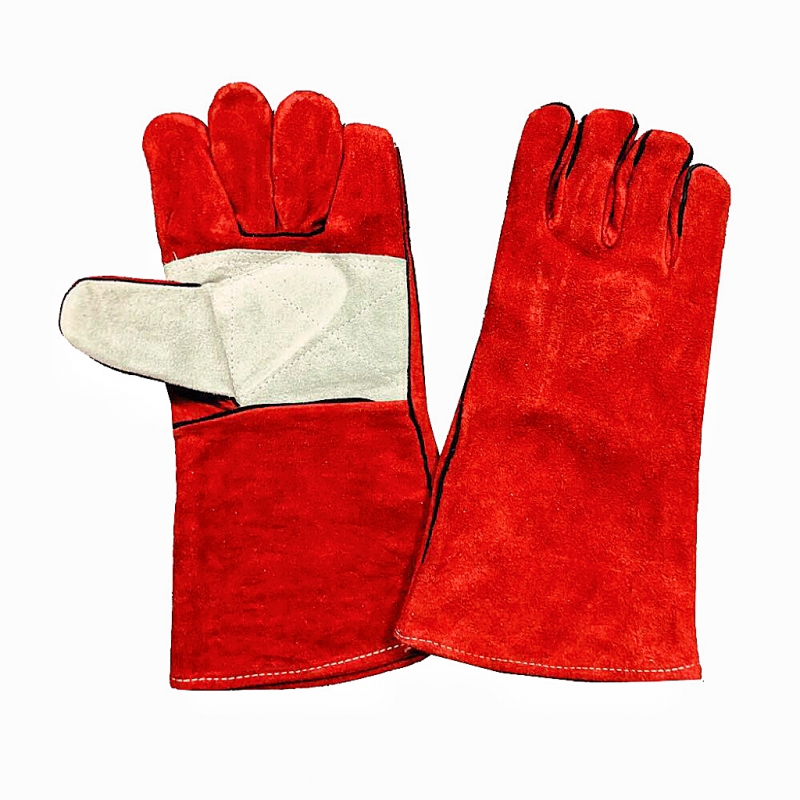 RED LEATHER WELDING GLOVES REINFORCEMENT