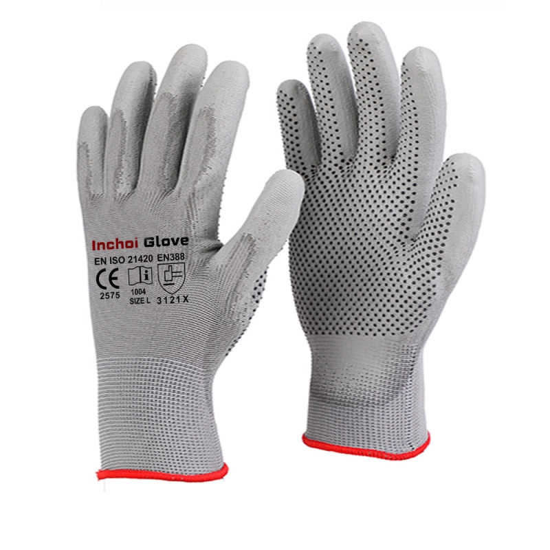 PU COATED GLOVES WITH PVC DOTS